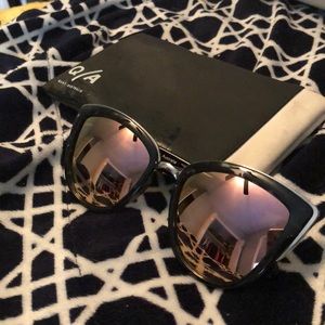 Black cat eye pink reflective quay sunglasses